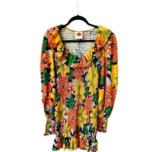 FARM Rio Orange and Pink Puff Sleeve Blouse